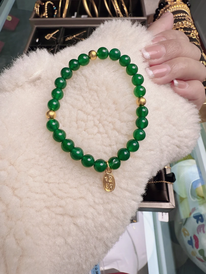 足银手链 圆珠纳福精美