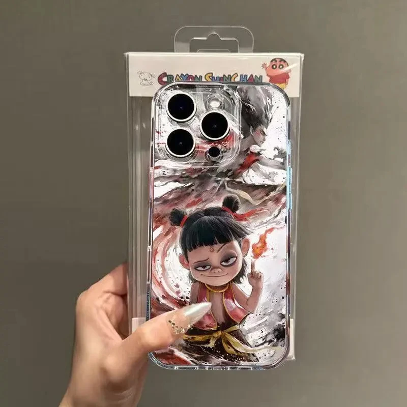 水墨风哪吒闹海适用于苹果16手机壳iPhone15promax彩银14/13磨砂