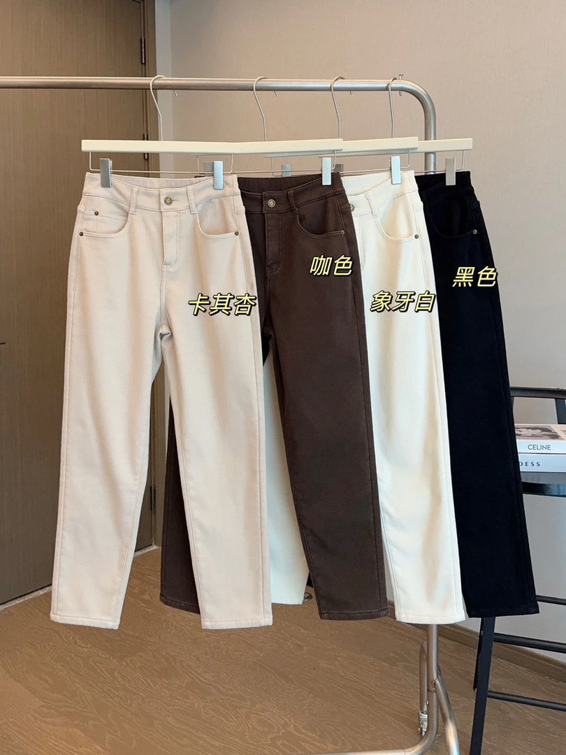 8261封神版秋冬小火炉高腰显瘦复古弹力直筒裤女加厚绒小个子牛仔