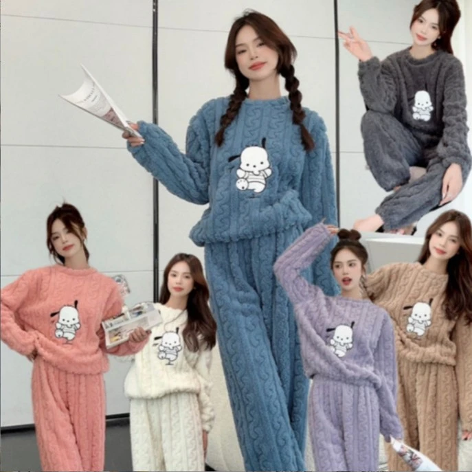 提花舒棉绒套装女2025冬季新款加厚保暖睡衣外穿哈帕狗卡通家