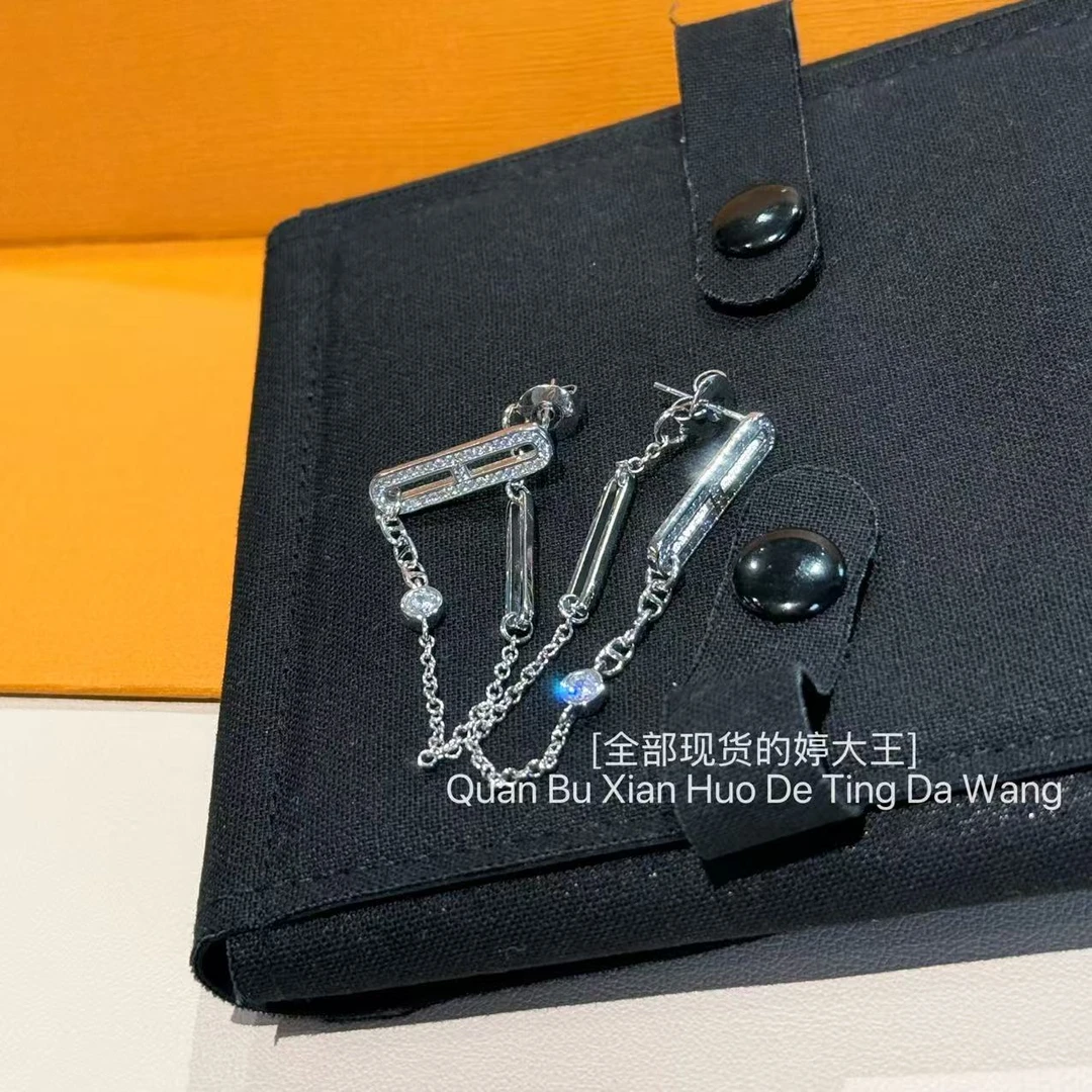 铜合金合成锆石耳饰 【前后两带精工镶钻耳环】