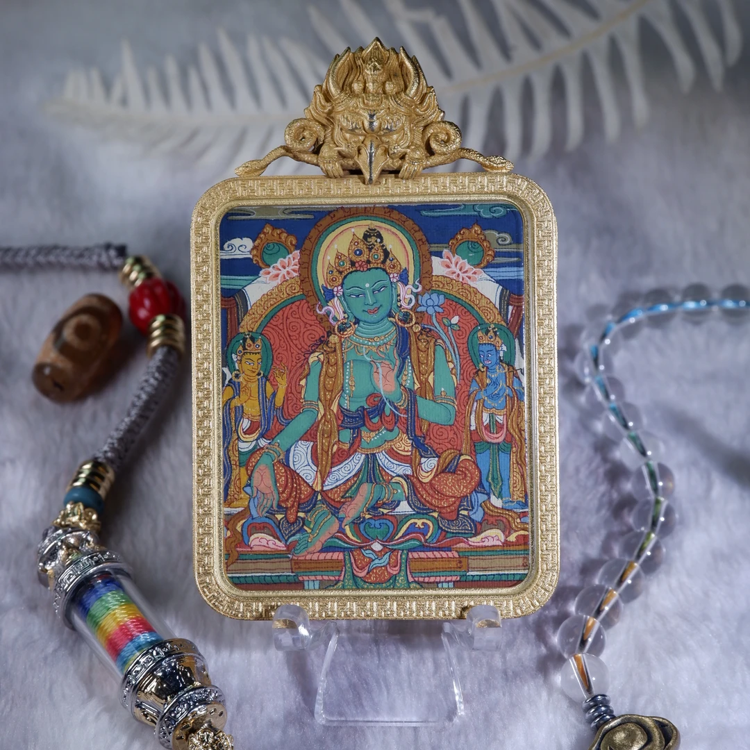 唐卡吊坠真品西藏纯手工【绿度】矿物颜料青海热贡画风正品保真