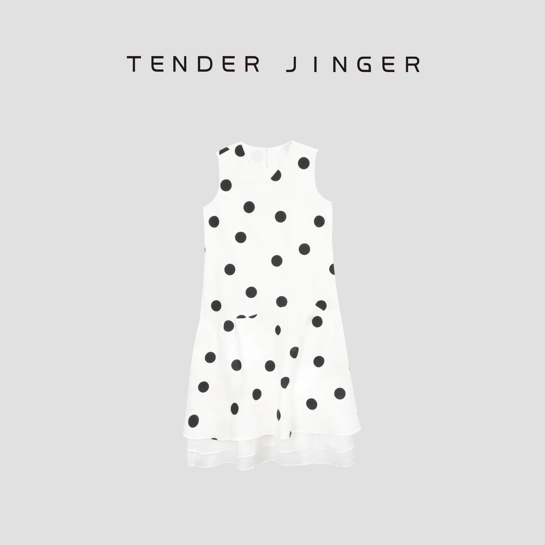 Tender Jinger时尚无袖波点显瘦连衣裙T52LLY30327