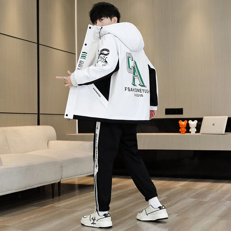 2025年春秋季新款夹克外套男士套装青少年连帽学生潮流休闲两件套