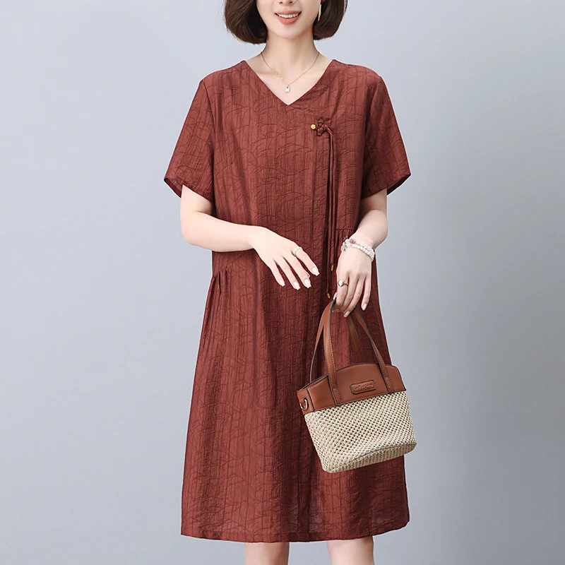 新中式连衣裙女夏季2025年新款大码遮肚子宽松气质妈妈爆款长裙子