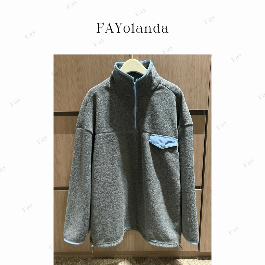 FAY | 摇粒绒撞色蓝边半拉链立领卫衣（1H03606）