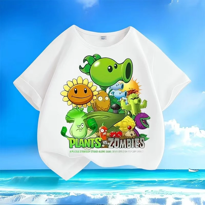 植物大战僵尸夏季新款男女中小儿童短袖t恤纯棉圆领百搭洋气上衣