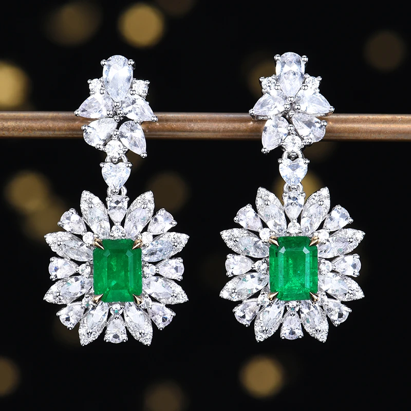 主石1.25+1.26克拉 18K金 天然Muzo green祖母绿耳钉