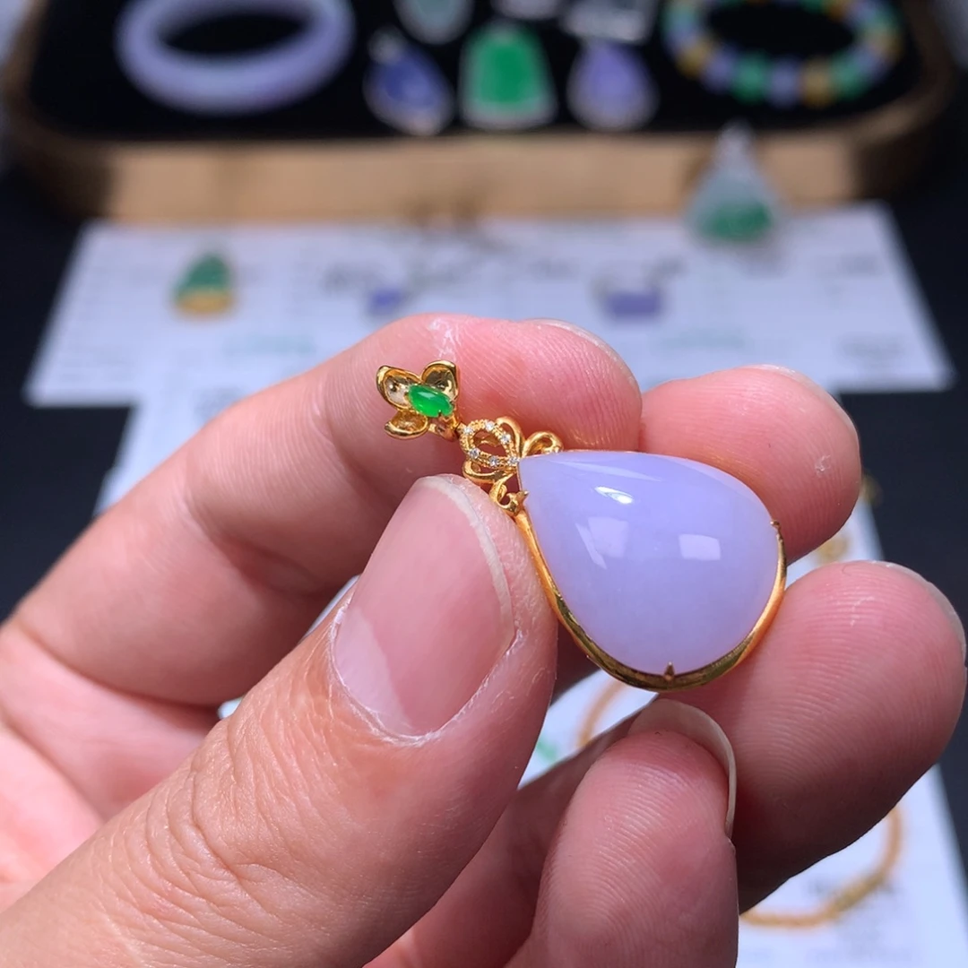 翡翠18K金镶嵌颈饰48小时鉴赏期退货不扣服务费