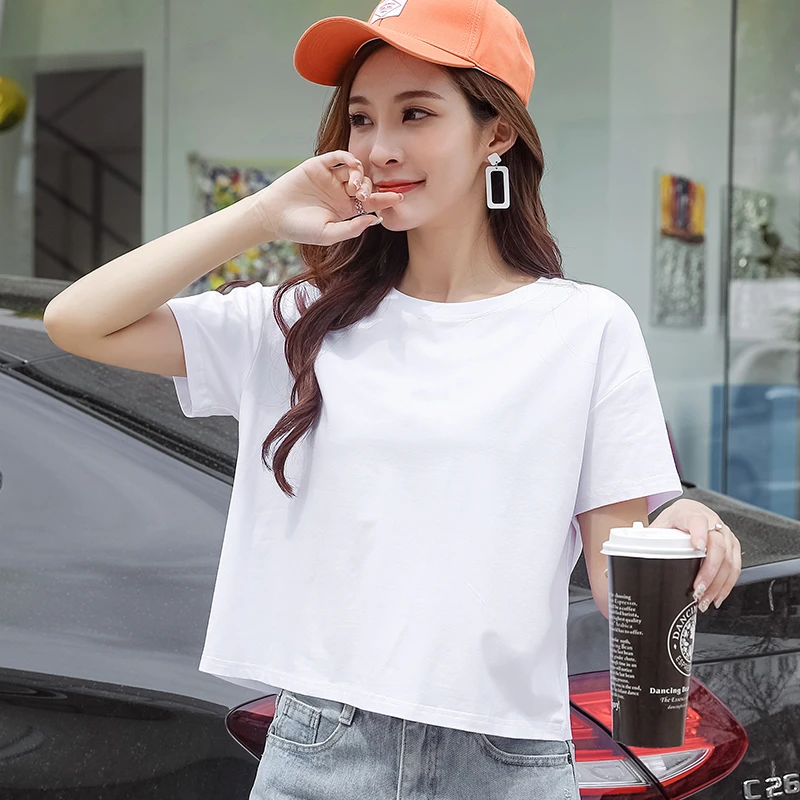 宽松短袖t恤女夏季新款显瘦妈妈装大码短款百搭韩版半袖纯棉上衣u