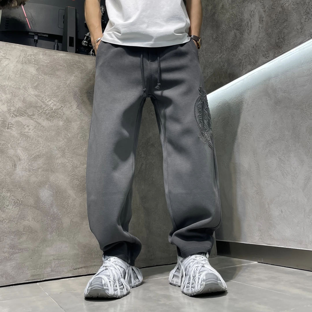 秋冬重磅烧花工艺男士直筒美式休闲百搭复古宽松阔腿休闲裤潮流