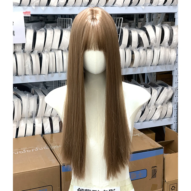 【尾货清仓】假发女齐刘海蜜茶亚麻长直发修颜减龄自然仿真发全头套