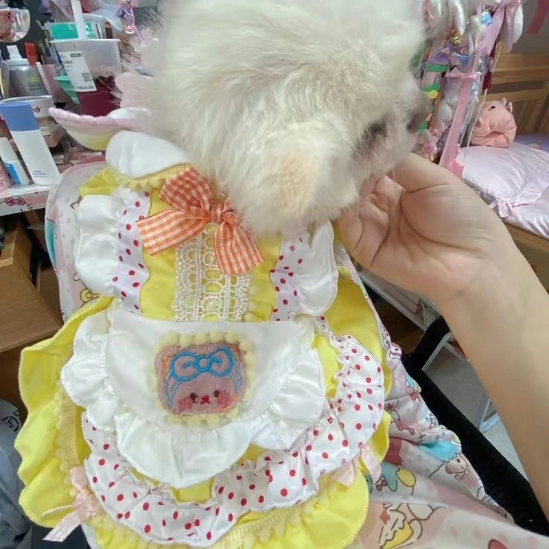 狗狗衣服春夏薄款猫公主裙红点黄熊卡哇伊洛丽塔小型犬泰迪雪纳瑞