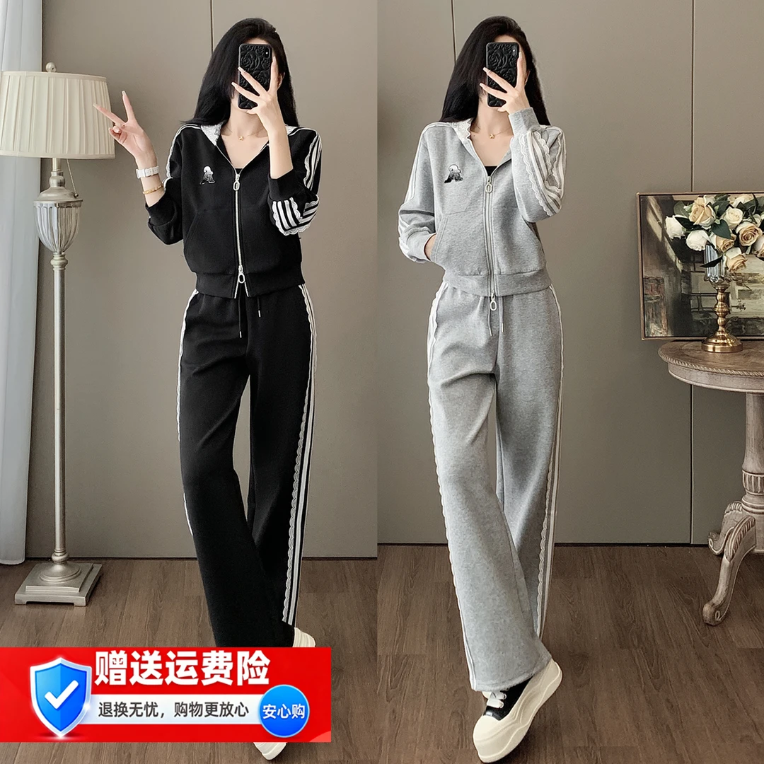 网红早秋休闲运动套装长袖卫衣外套显瘦高腰阔腿长裤时尚两件套女