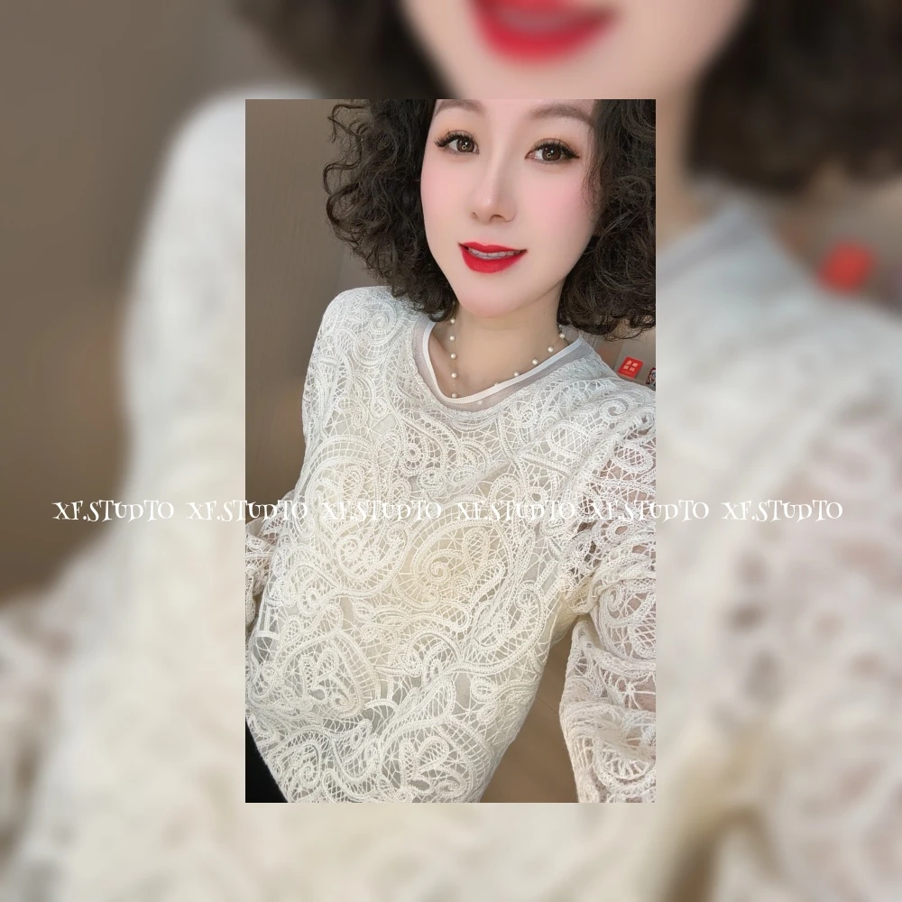 【XF】法式复古百搭蕾丝花边洋气上衣