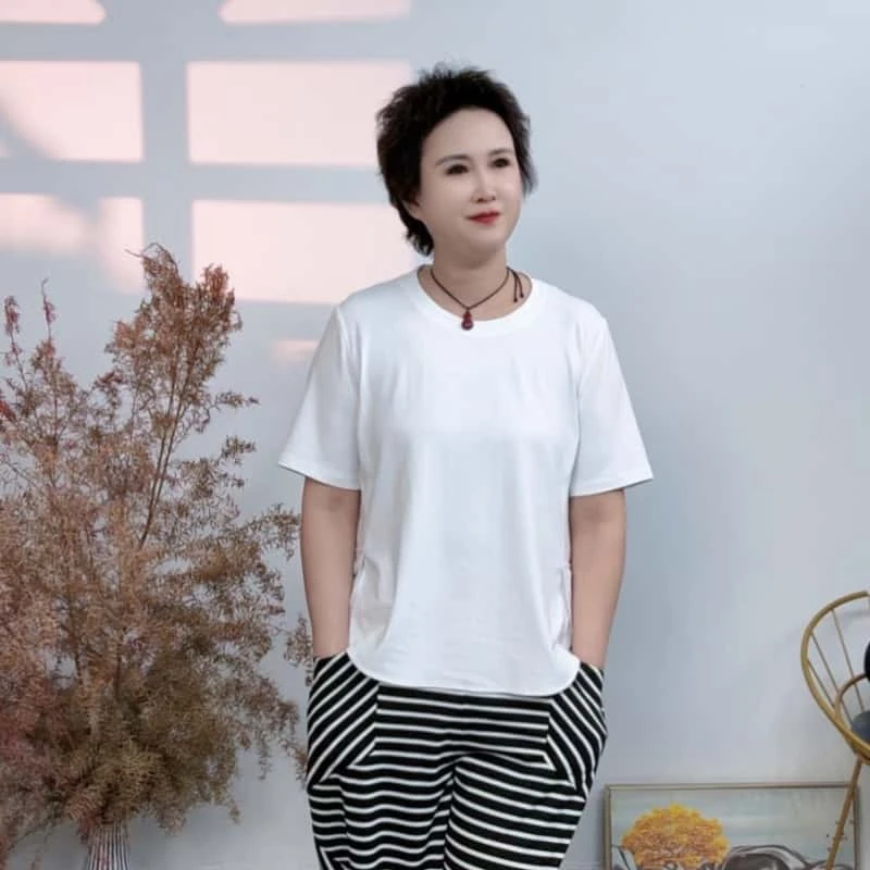2025新款洋气圆领妈妈装短袖棉T恤z时尚百搭休闲减龄女polo领上衣