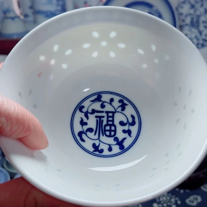 青花玲珑5寸饭碗福字