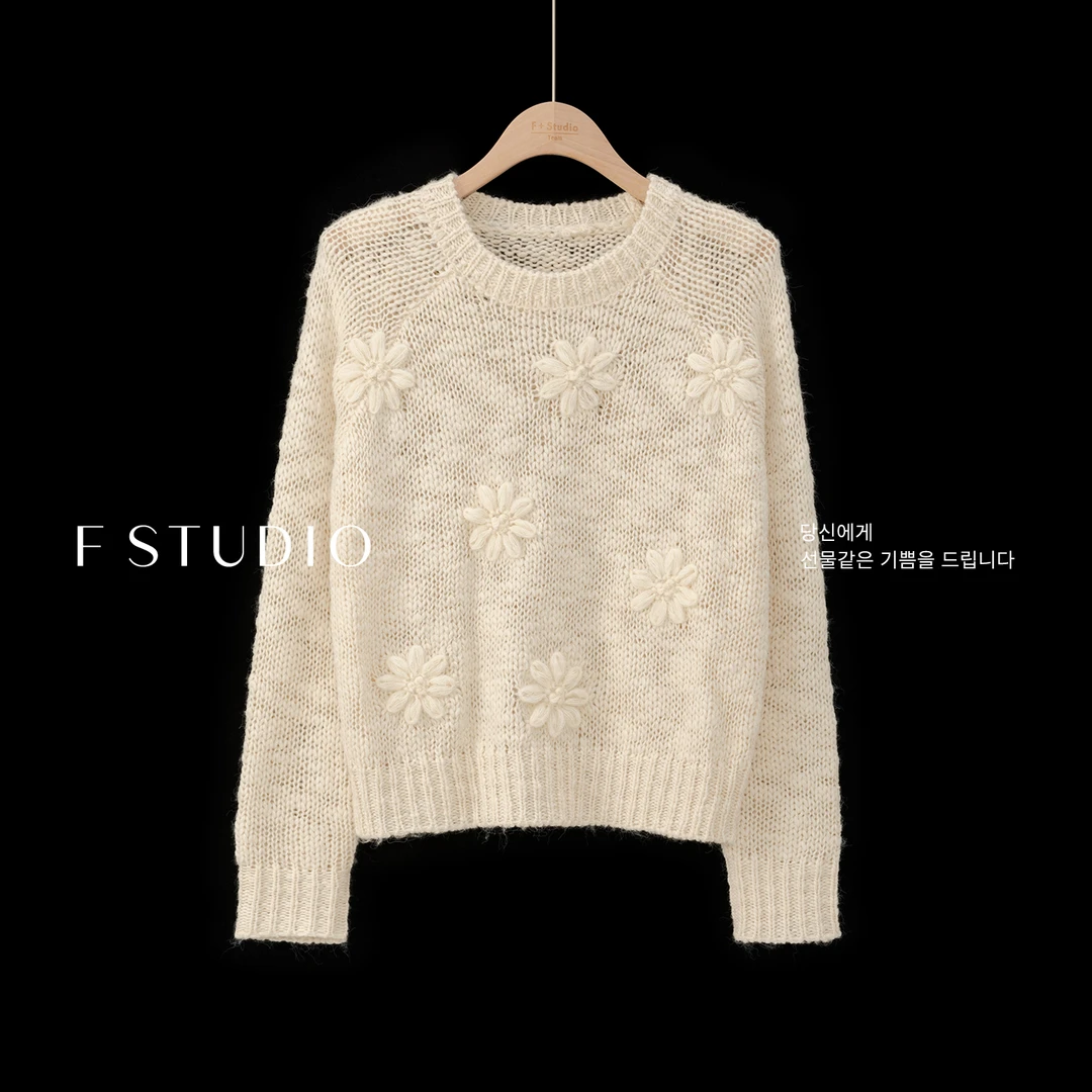 【新品】【奶油雏菊】FS509S082圆领镂空毛衣