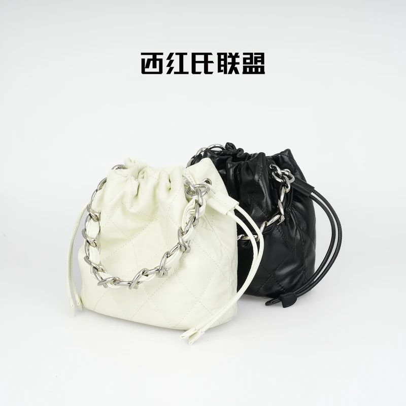 【西红氏】时尚束口单肩真皮小香风包尺寸：20*18*10