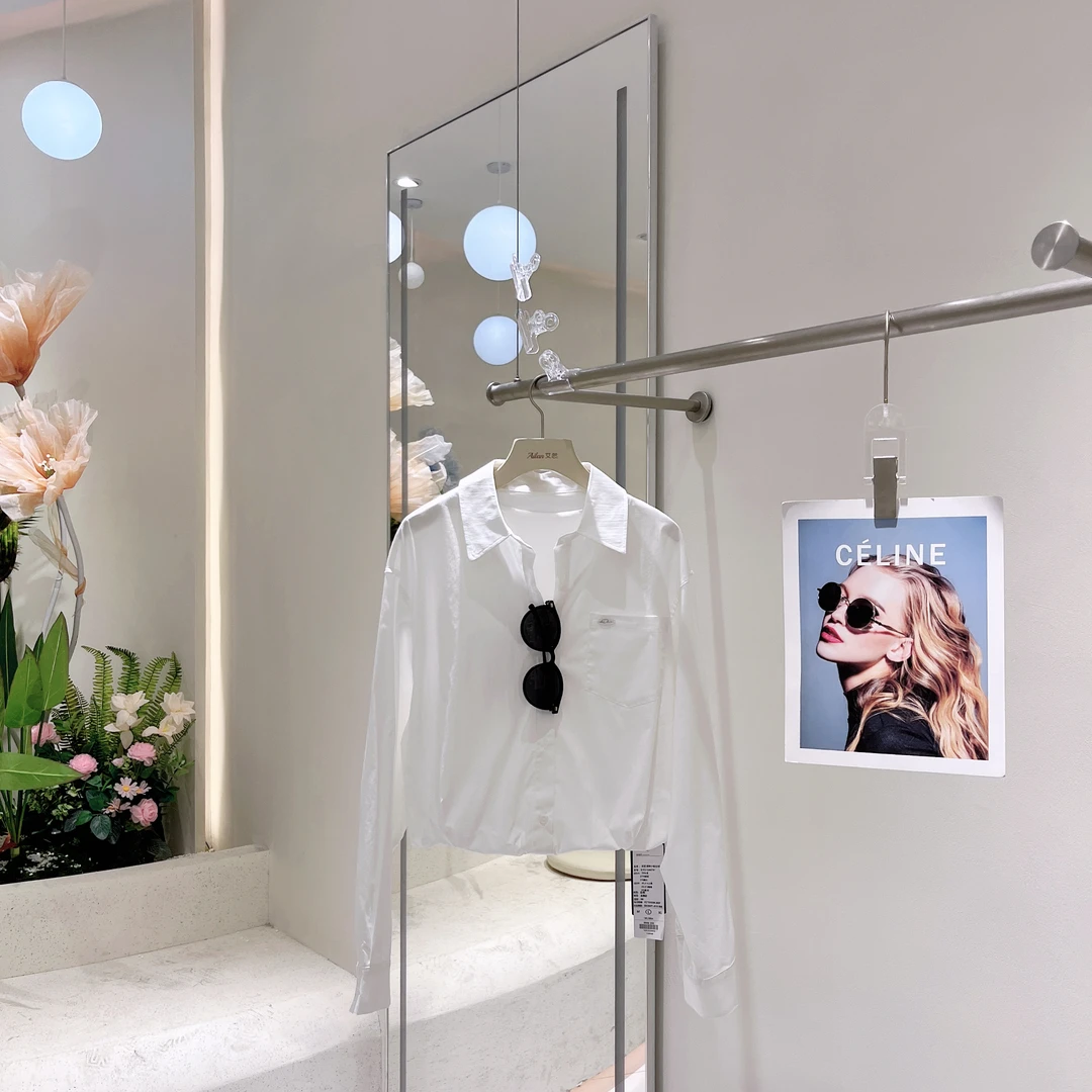 艾然 5a0756春季新款假两件韩版不规则短衬衫长袖宽松款