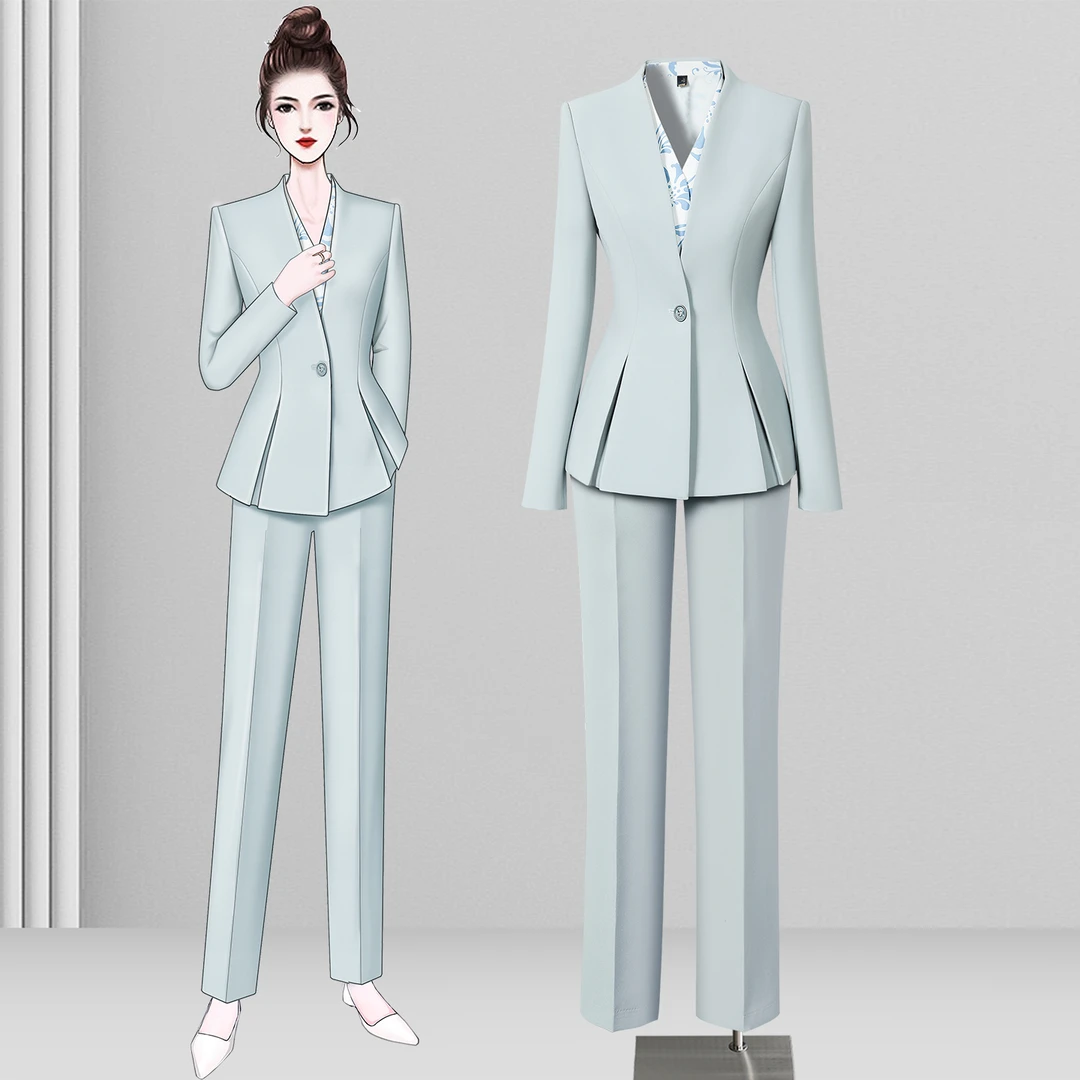 长袖纯色中长款女士时尚通勤西装正装商务西服春秋气质修身名媛装