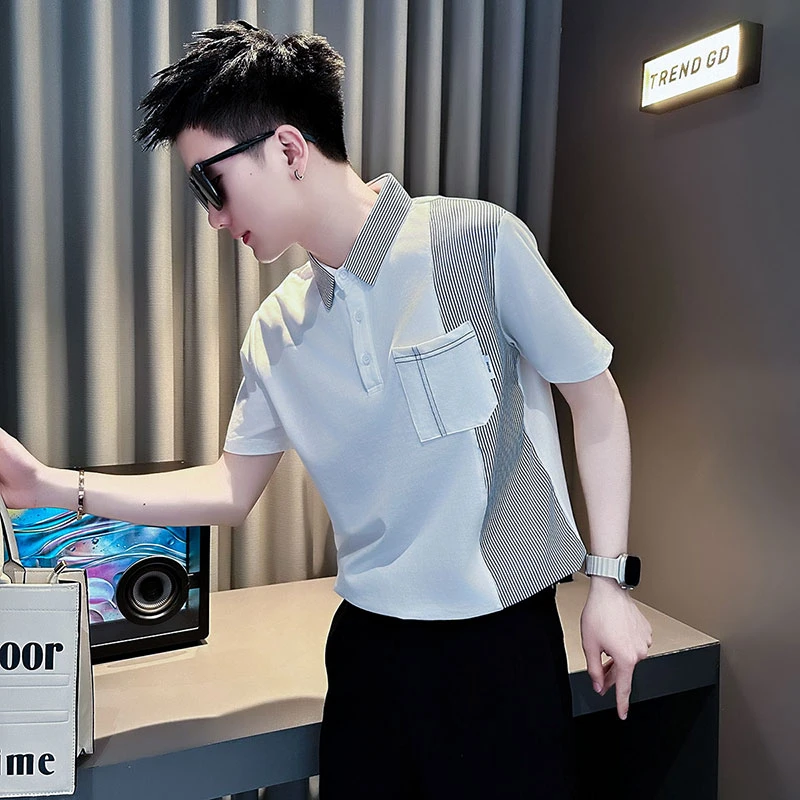 男士潮牌拼接Polo衫2025夏季新款高级感痞帅短袖T恤网红爆款男装