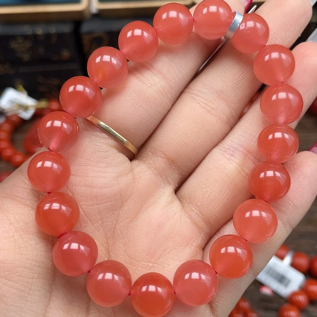 南红玛瑙未镶嵌手串放漏 保山杨柳乡樱桃红卡10mm+
