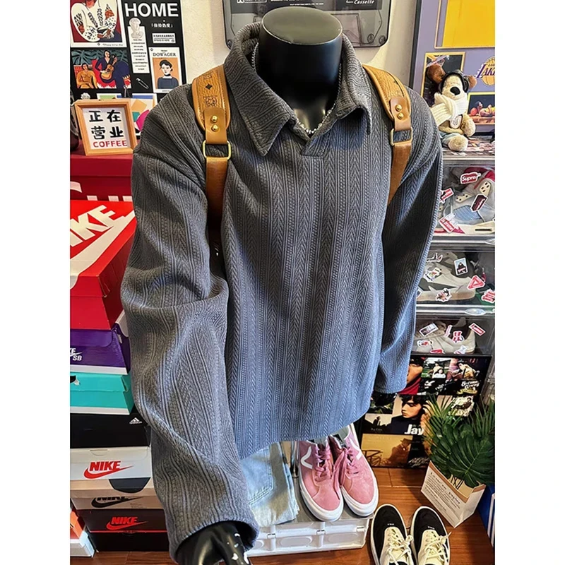 麦穗纹polo衫长袖男女款秋季潮牌高级感翻领卫衣cleanfit痞帅外套
