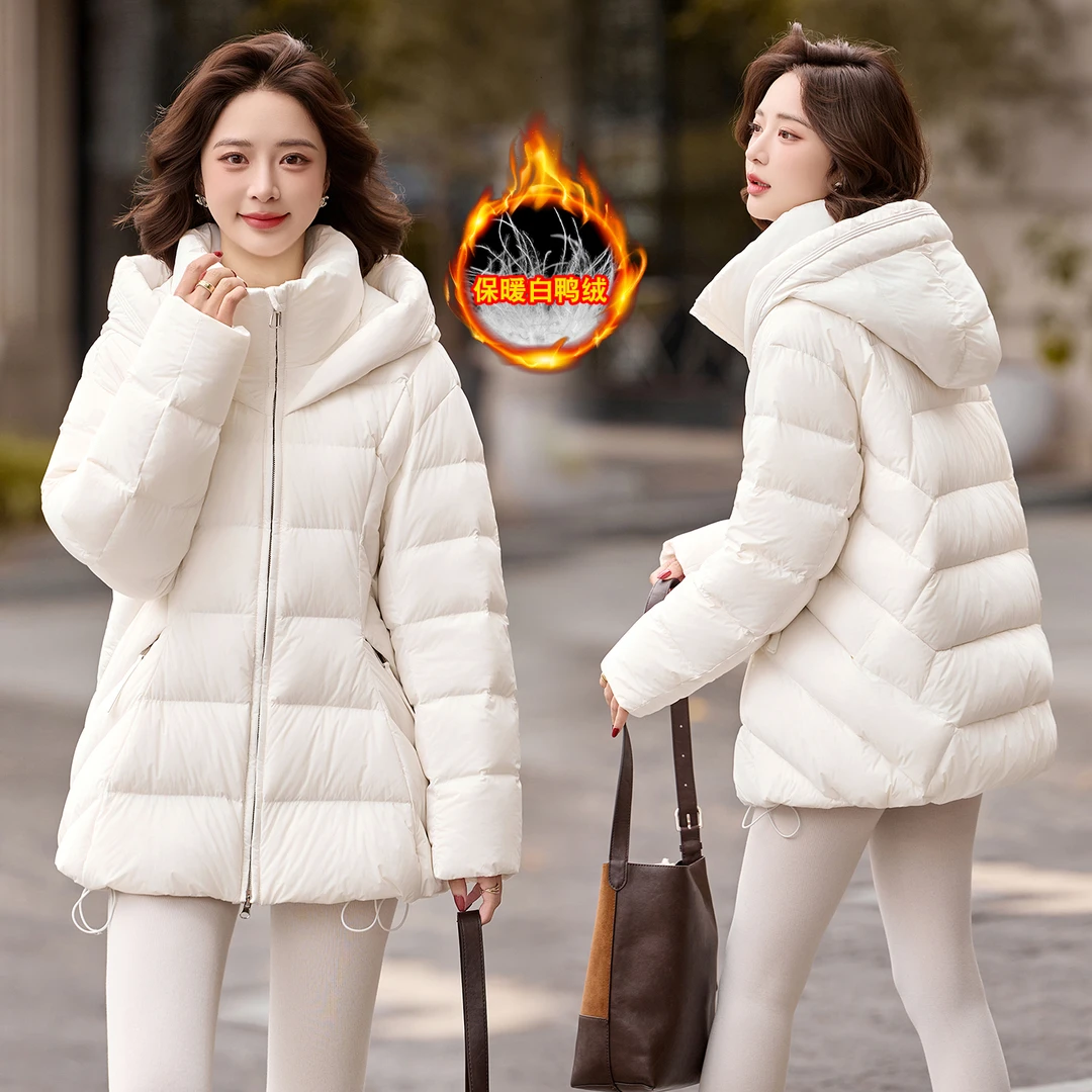 2025冬季新款高级纯色中长款连帽白鸭绒羽绒服外套我不是丽姐橱窗