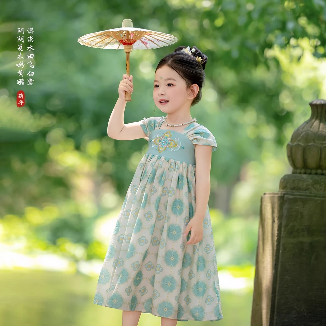 青瑶 汉服女童襦裙夏季2025薄款新中式女宝宝儿童薄款连衣裙