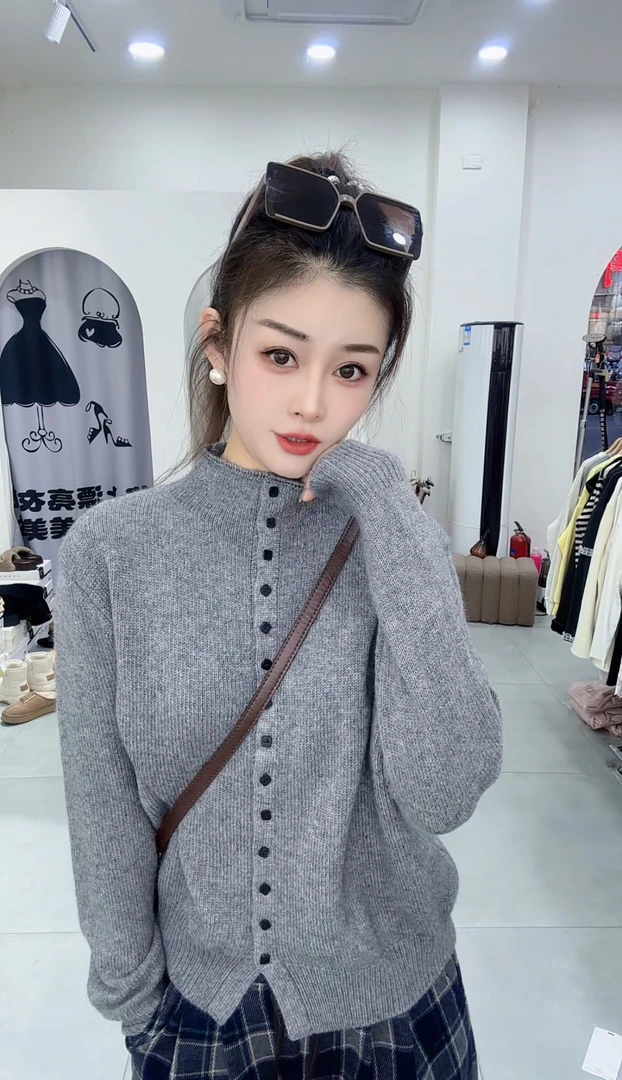 炫彩阁68639【一排扣针织羊毛开衫毛衣】