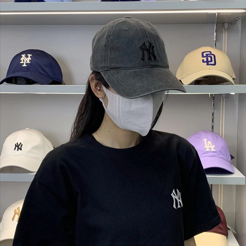 棒球帽新款小标刺绣软顶夏季黑色鸭舌帽帽子情侣百搭做旧潮流休闲