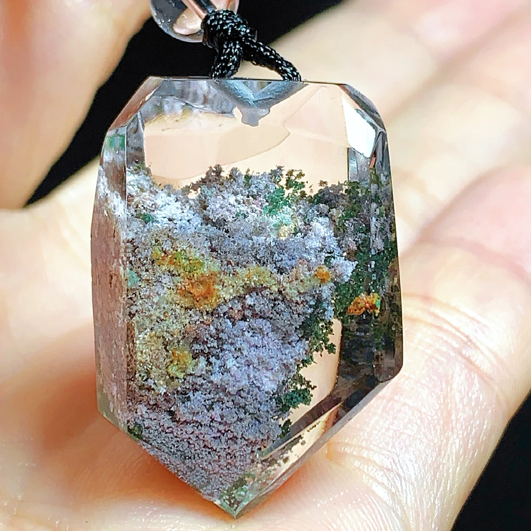 东海水晶天然随形绿幽灵水晶吊坠毛衣链净体原石项坠男女款聚宝盆