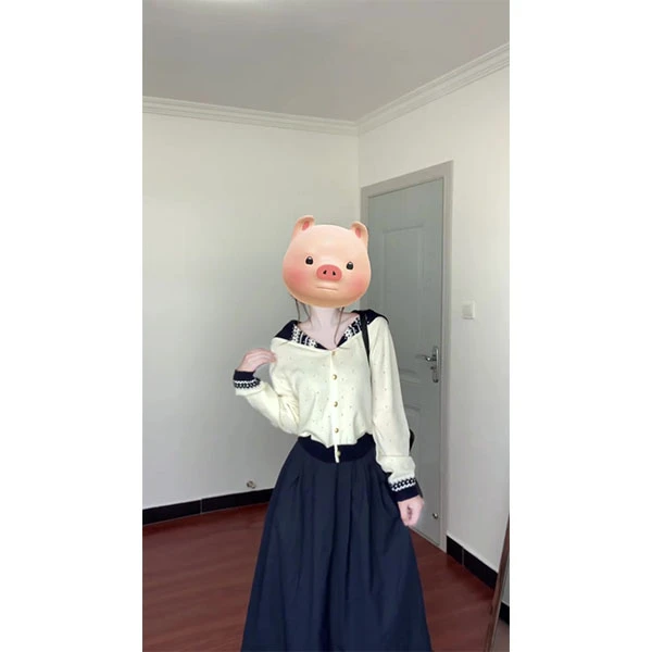 2025韩系秋款新款甜美拼色海军领显瘦百搭针织衫毛衣+裙子套装