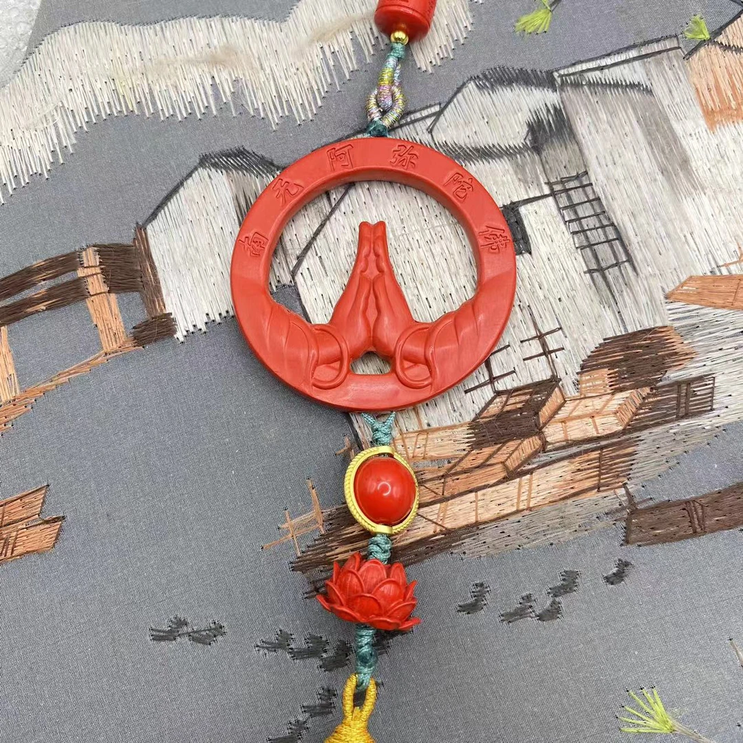 含辰砂工艺品29#【朱砂工厂】红砂设计款佛手车挂