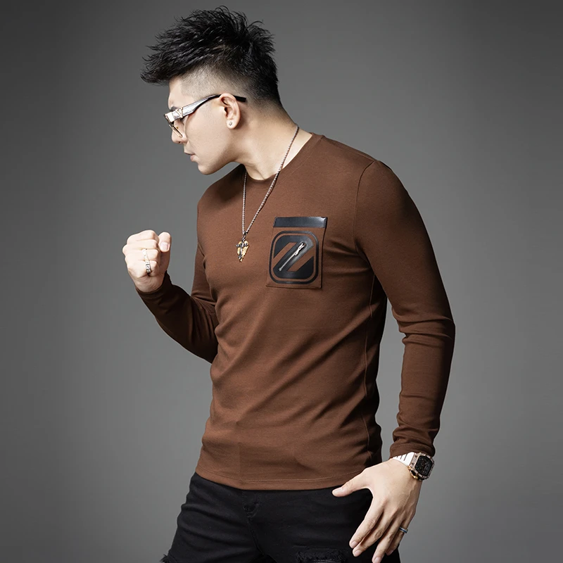 男士潮流修身长袖T恤秋衣2025新款轻奢春秋季圆领保暖上衣打底衫