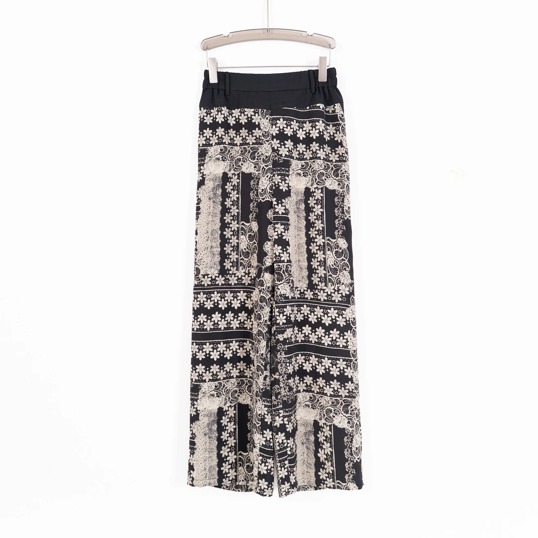 PK250534新款气质裤子松紧腰直筒裤波西米亚风度假休闲长裤印花