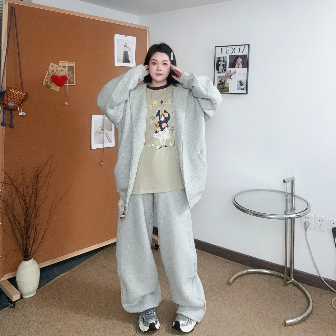 REREK 25秋冬新品针织加绒连帽卫衣弯刀卫裤