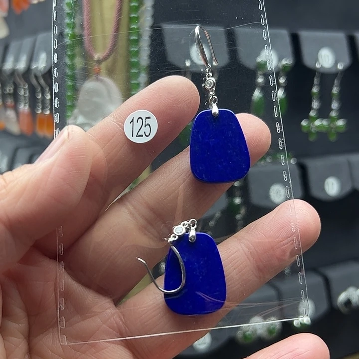 青金石耳饰银S925镶嵌默*