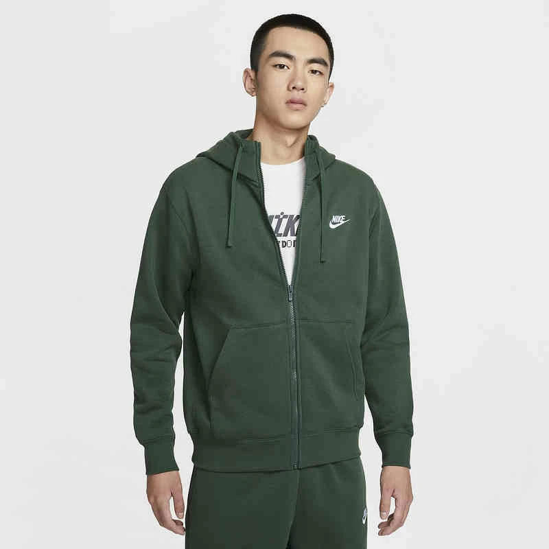 NIKE/耐克 舒适加绒拉链开襟连帽夹克外套男款冷杉绿BV2646323