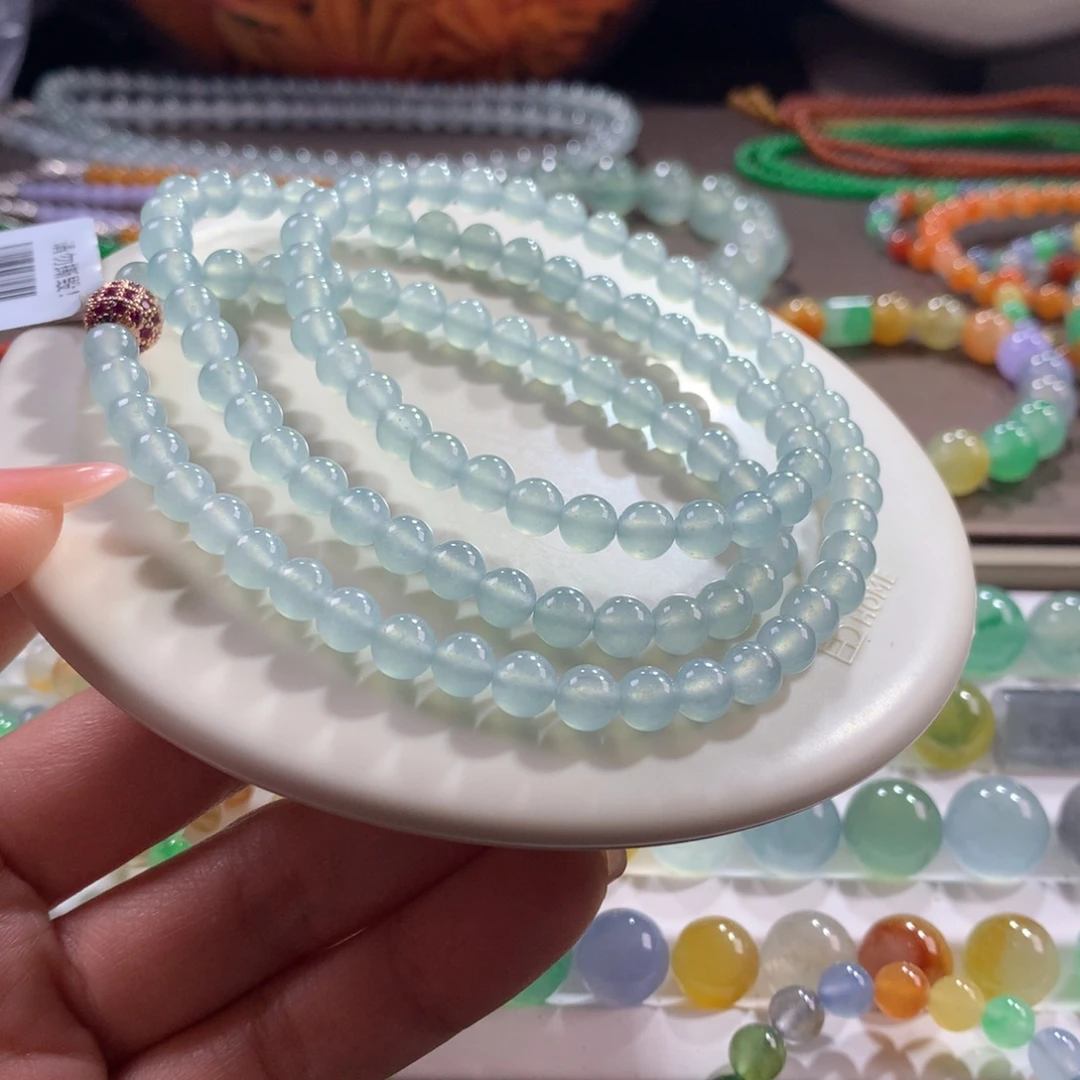 翡翠未镶嵌手链冰润蓝底项链卡6