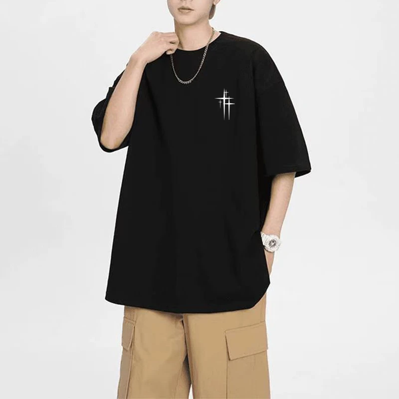 美式复古重磅印花短袖t恤男女情侣休闲痞帅慵懒风男装大码宽松潮