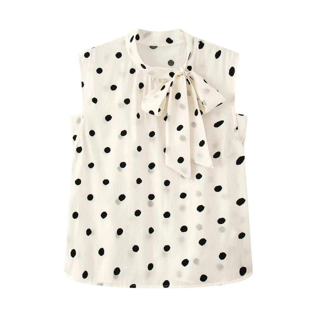 商场同款自制025夏季瓢带领波点雪纺轻薄衬衫女Y566925