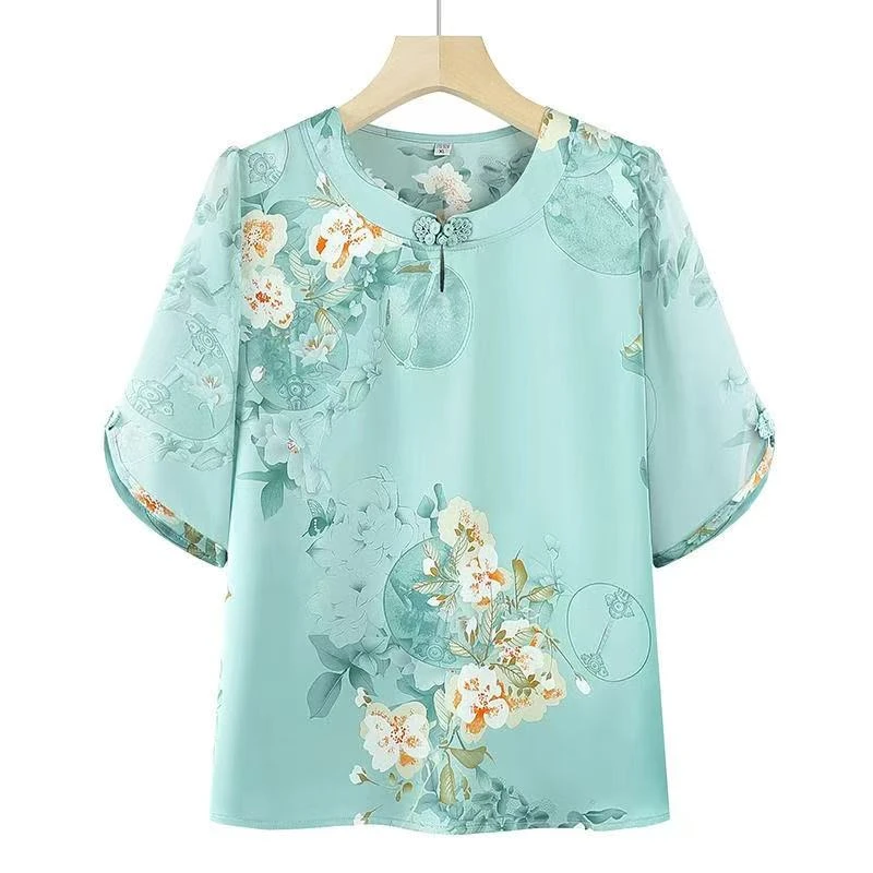 9610-奶奶夏装套装短袖女小个子妈妈装夏款洋气上衣【E仓东楼梯】