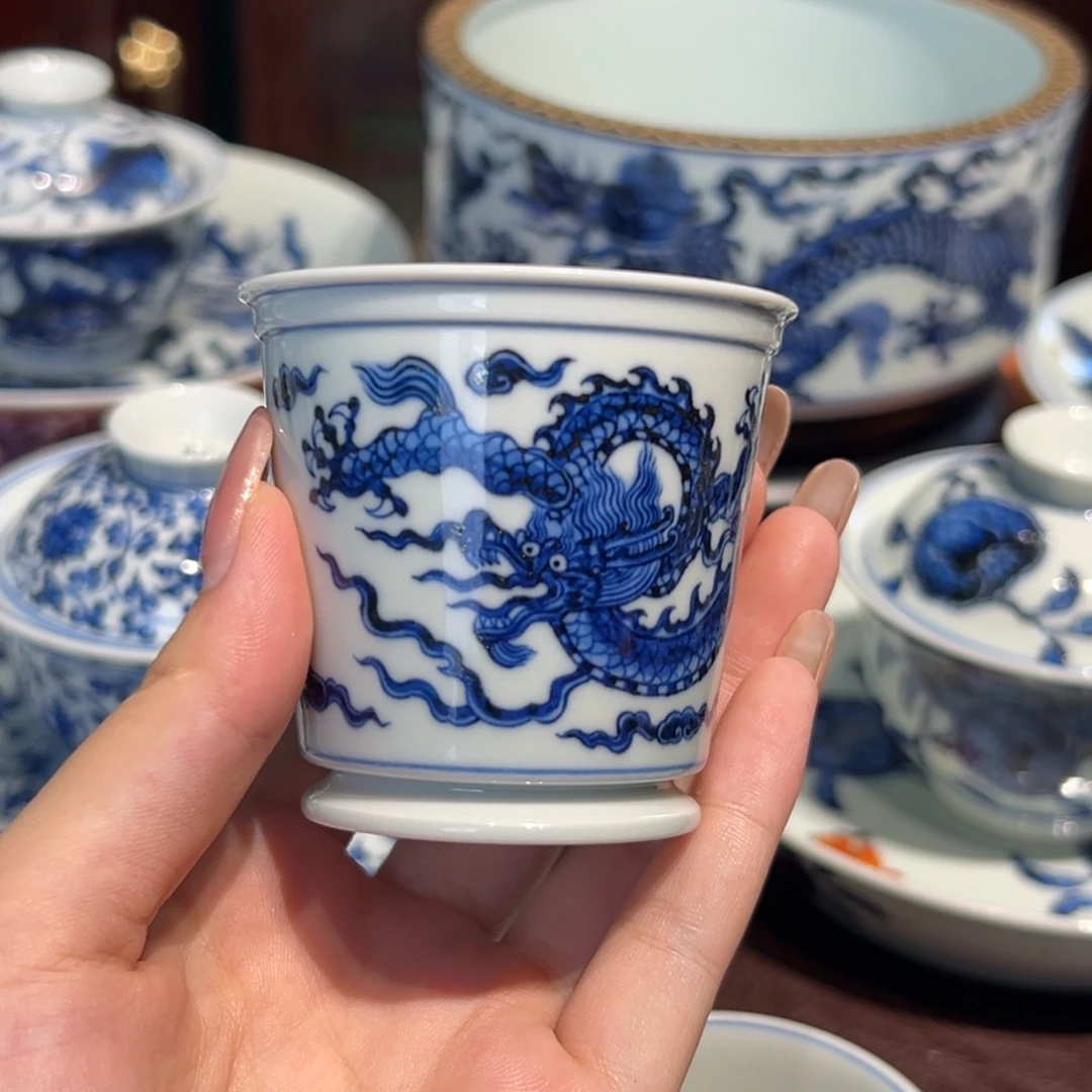 青花雯华堂手绘杯杯