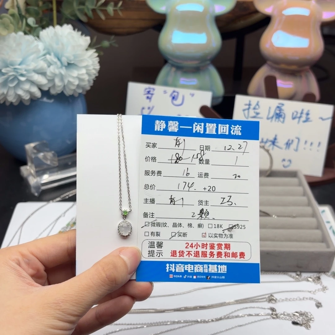 ****静翡翠银S925镀金镶嵌颈饰