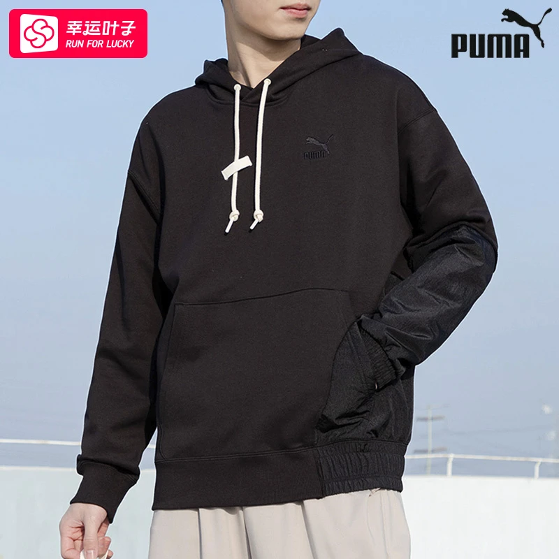 PUMA彪马连帽卫衣男女装新款时尚运动服黑色印花长袖套头衫539593
