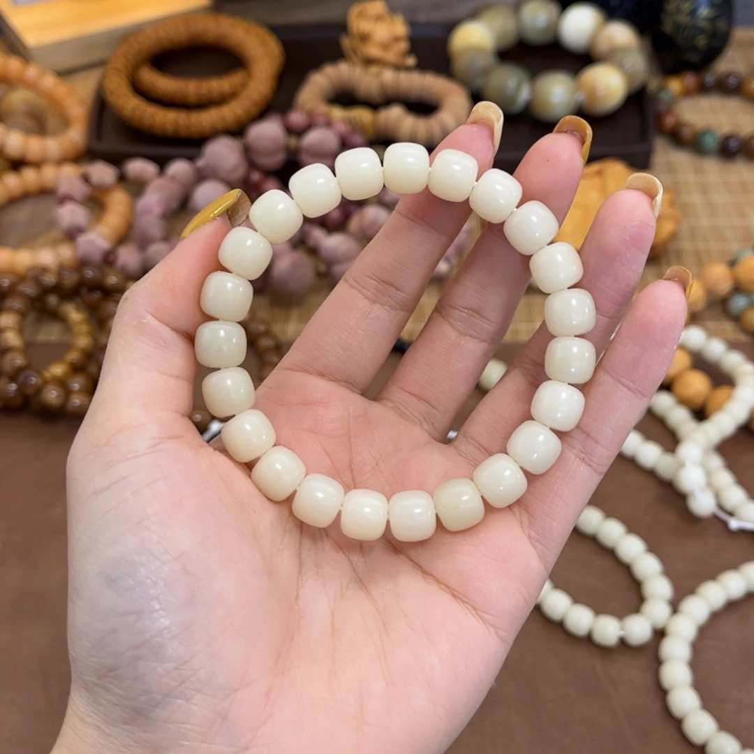 白玉菩提手串9✖️10干磨桶珠原生态单圈