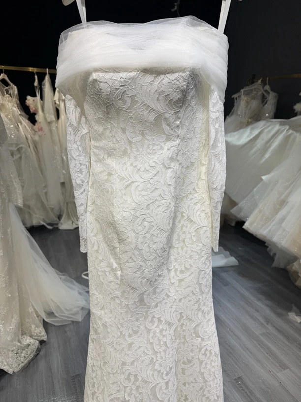 轻奢质感连身蕾丝鱼尾裙轻纱室内室外草坪