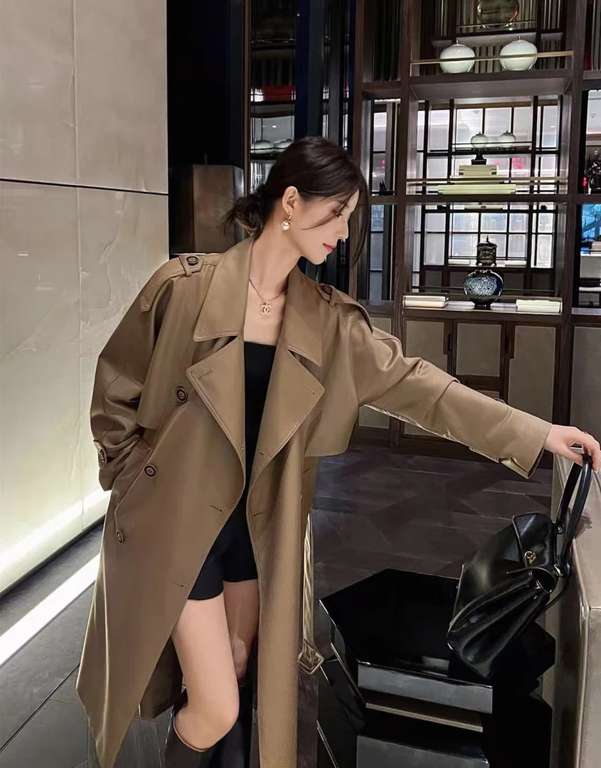 纯欲慵懒风洋气感复古双排扣风衣外套女韩版宽老钱风松2506